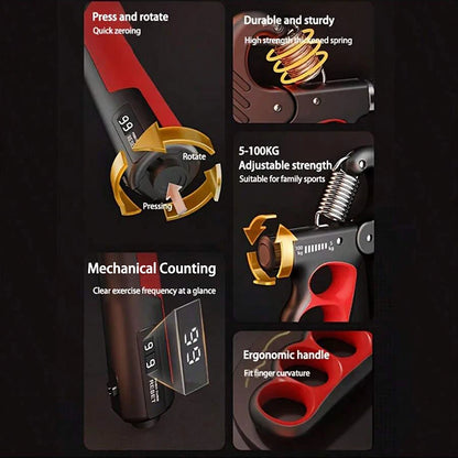 GripPro Adjustable Hand Strengthener (5–100 kg) with LCD Counter